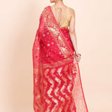 Pink Pure Dhakai Jamdani Saree with Golden allover Weaving work - Anvi Couture