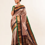Pink Pure Gadwal Saree with Green Zari Border and Pallu