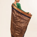 Pink Pure Silk Saree with Green Zari Border and Pallu 
