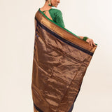 Pink Pure Silk Saree with Green Zari Border and Pallu 