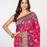 Pink Purple khaddi Georgette Bandhani Saree - Anvi Couture