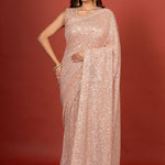 Pink Sequin Party Wear Saree Full
