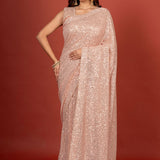 Pink Sequin Party Wear Saree Full

