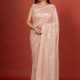 Pink Sequin Party Wear Saree Front
