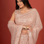 Pink Sequin Party Wear Saree Close Up
