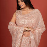Pink Sequin Party Wear Saree Close Up
