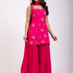 Pink Sharara Set With Floral Hand Embroidered Work front