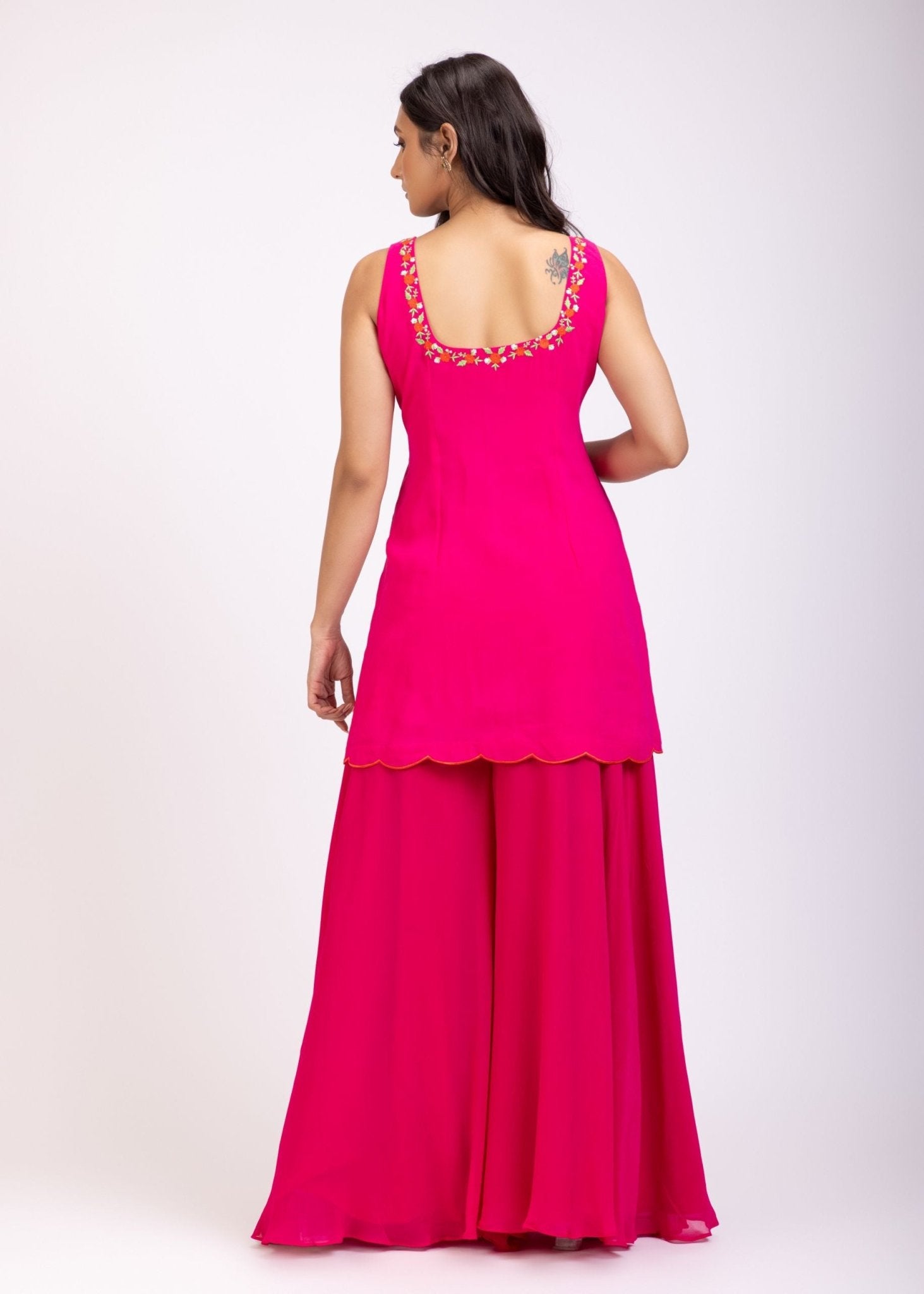 Pink Sharara Set With Floral Hand Embroidered Work - Anvi Couture
