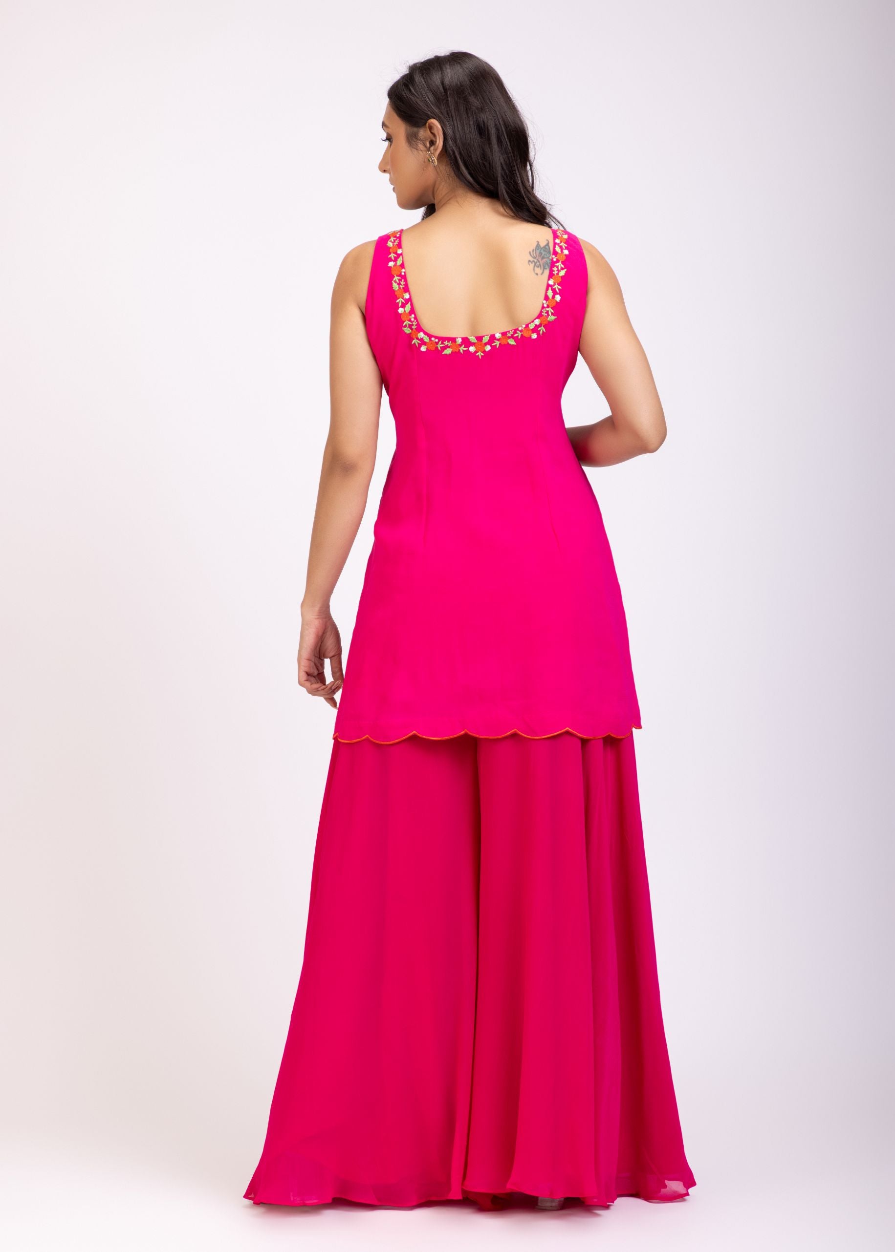 Pink Sharara Set With Floral Hand Embroidered Work back