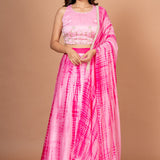 Pink Shibori Lehenga with Hand Embroidered work Full
