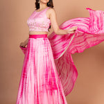 Pink Shibori Lehenga with Hand Embroidered work Side
