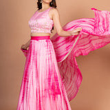 Pink Shibori Lehenga with Hand Embroidered work Side
