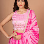 Pink Shibori Lehenga with Hand Embroidered work Close Up
