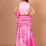 Pink Shibori Lehenga with Hand Embroidered work Back
