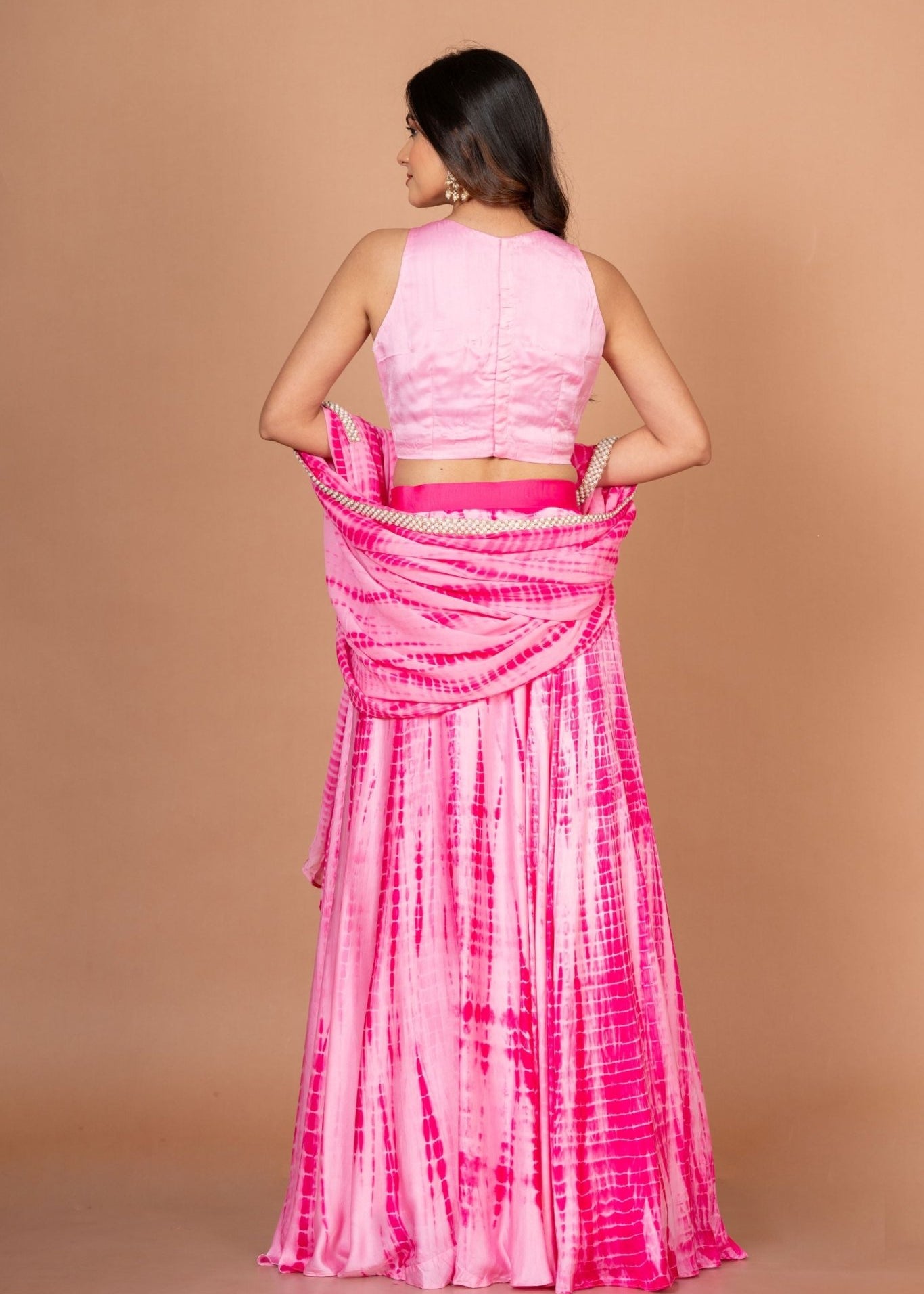 Pink Shibori Lehenga with Hand Embroidered work - Anvi Couture