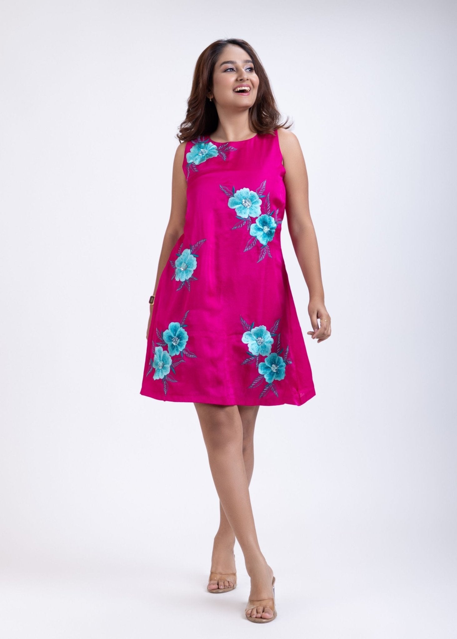 Pink Short Dress With Embroidered Work - Anvi Couture