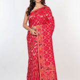 Pink Silk Banarasi Shikargah Handloom Saree - Anvi Couture