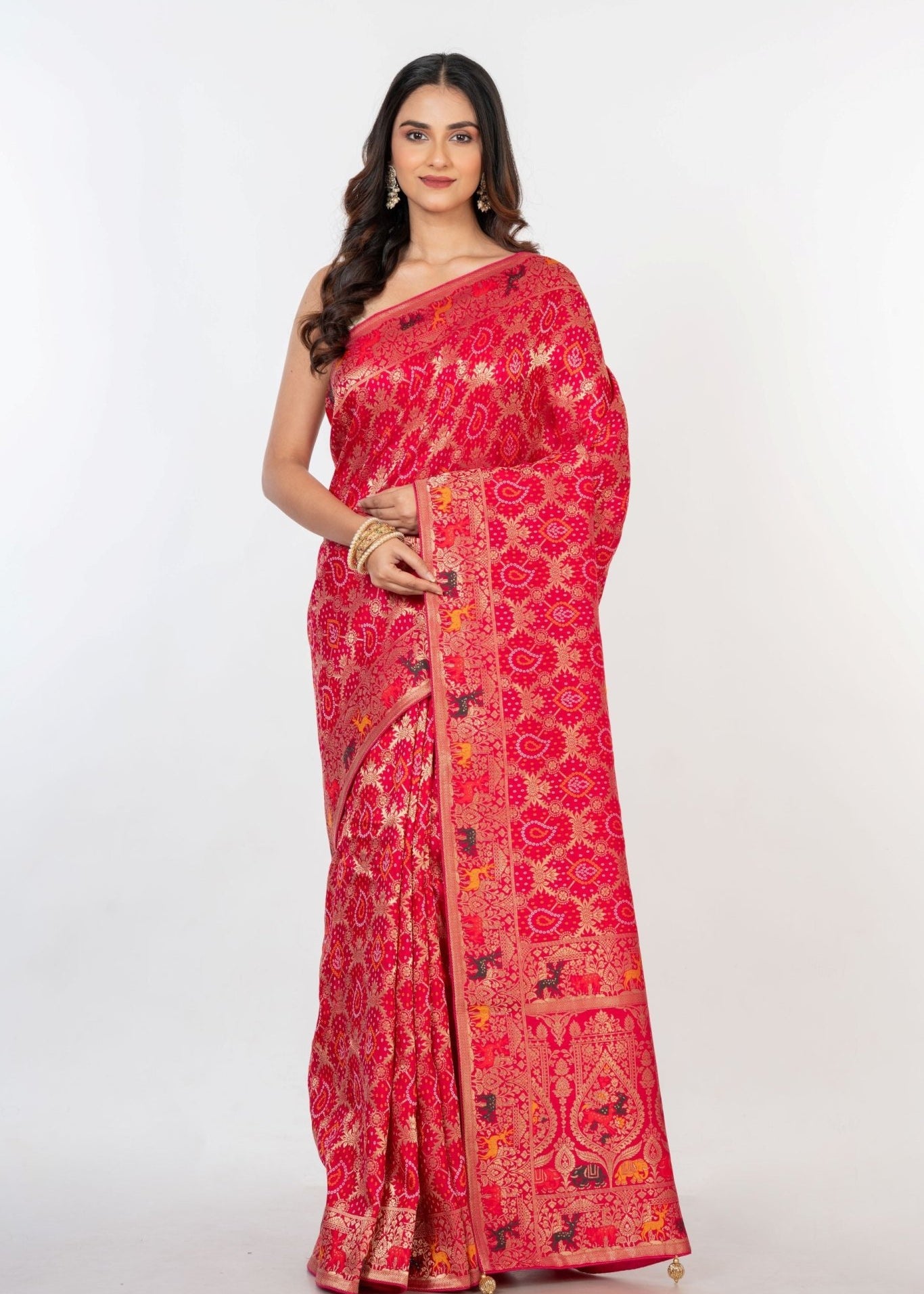 Pink Silk Banarasi Shikargah Handloom Saree - Anvi Couture