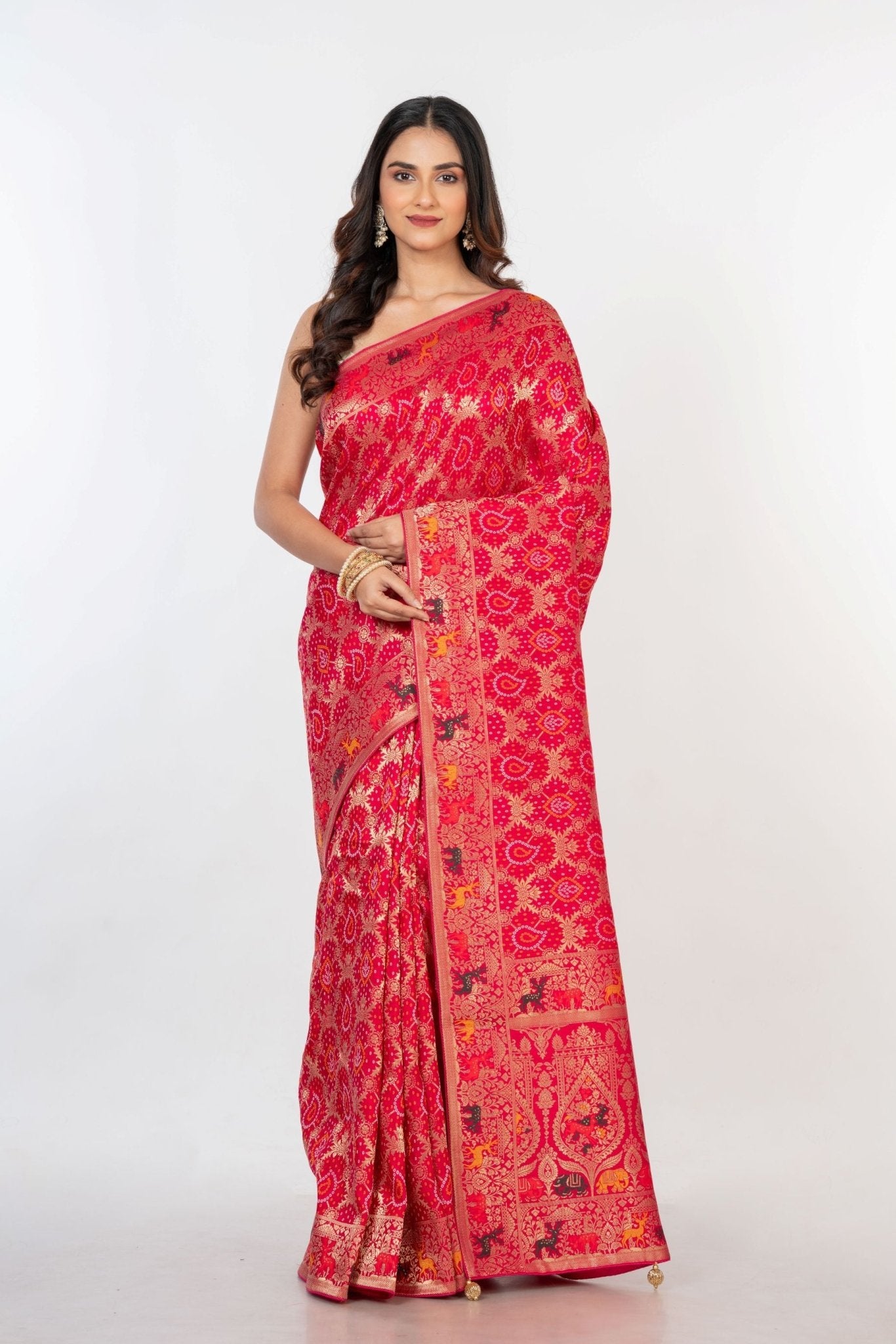 Pink Silk Banarasi Shikargah Handloom Saree - Anvi Couture