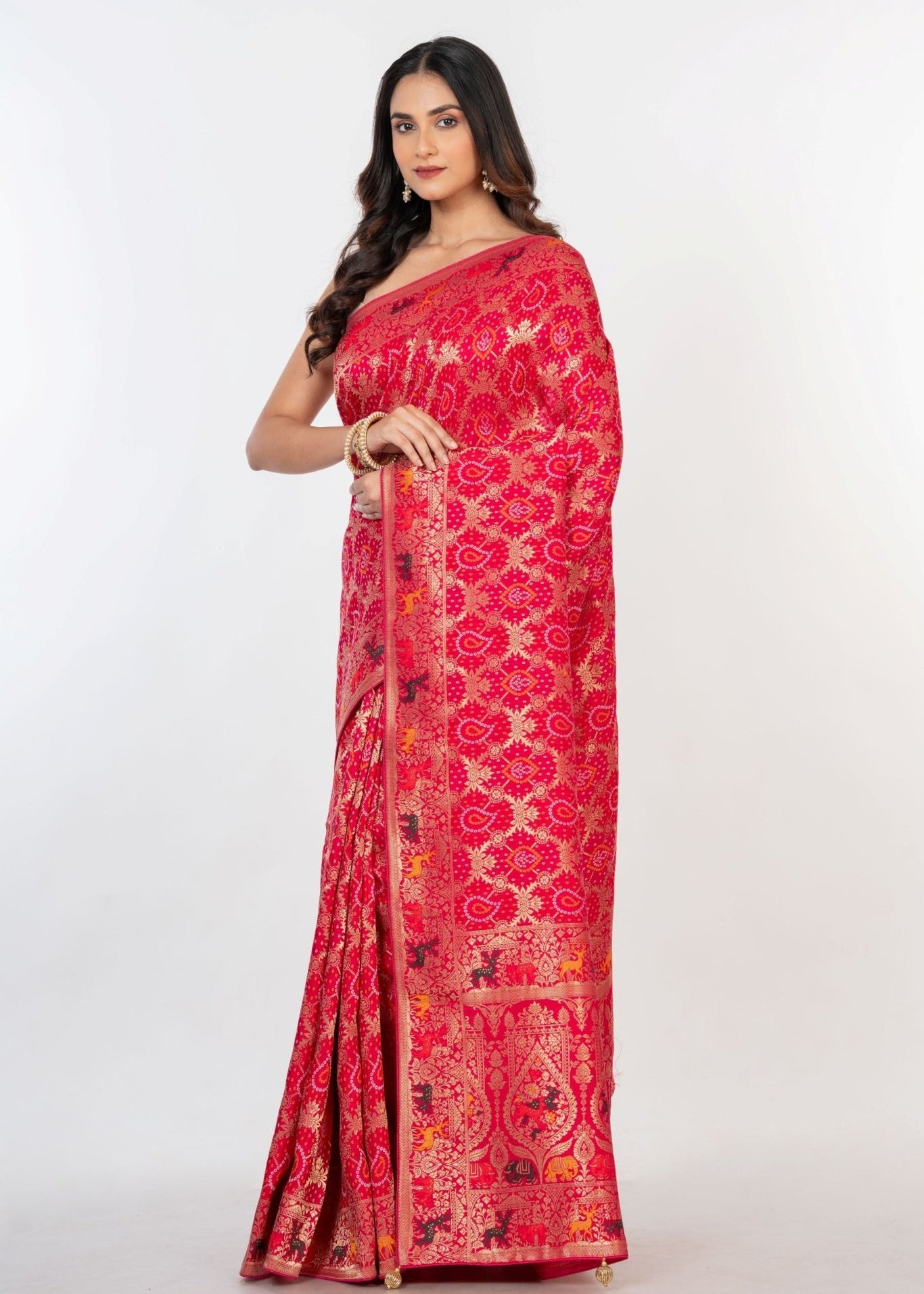 Pink Silk Banarasi Shikargah Handloom Saree - Anvi Couture