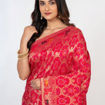 Pink Silk Banarasi Shikargah Handloom Saree - Anvi Couture