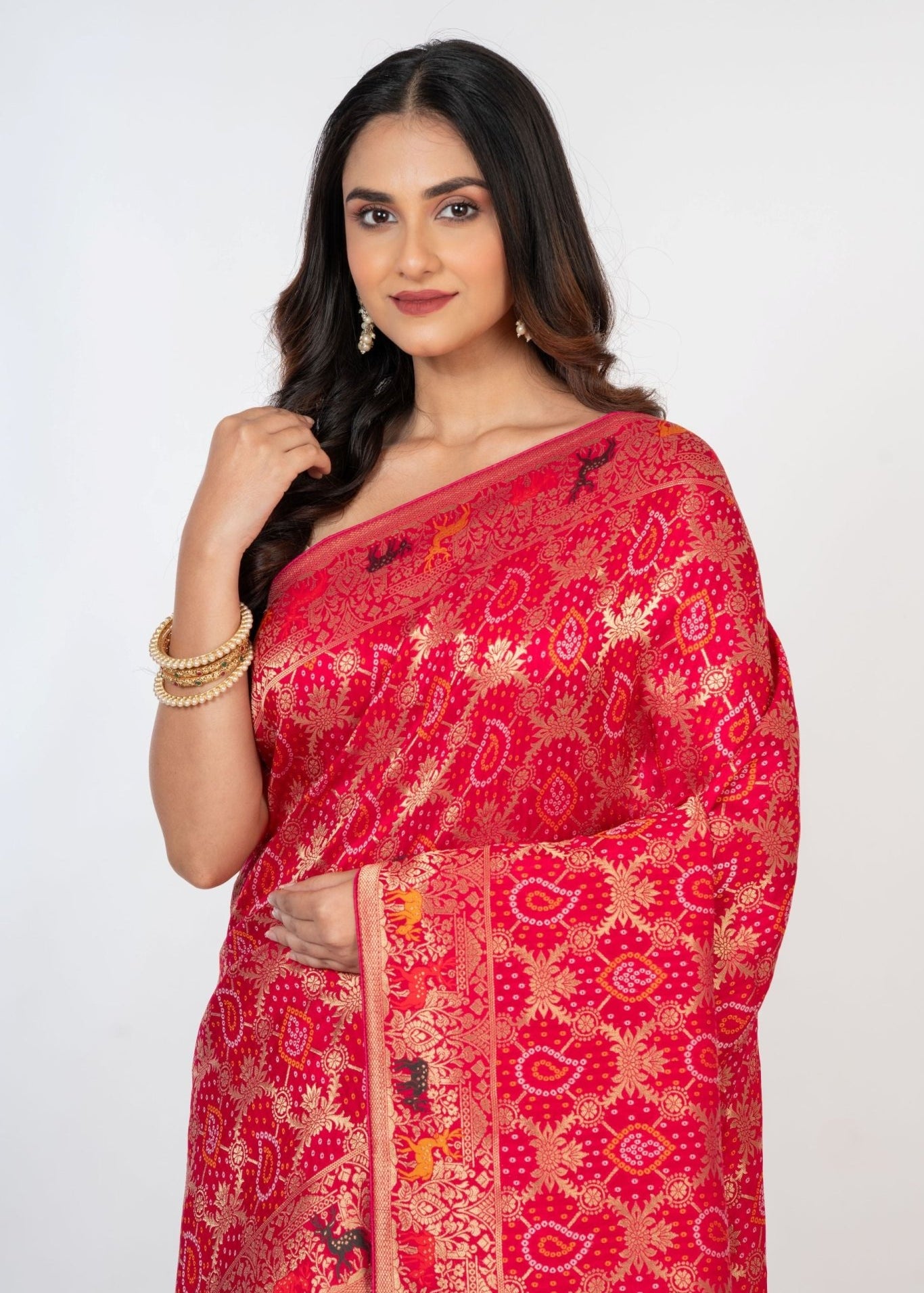 Pink Silk Banarasi Shikargah Handloom Saree - Anvi Couture