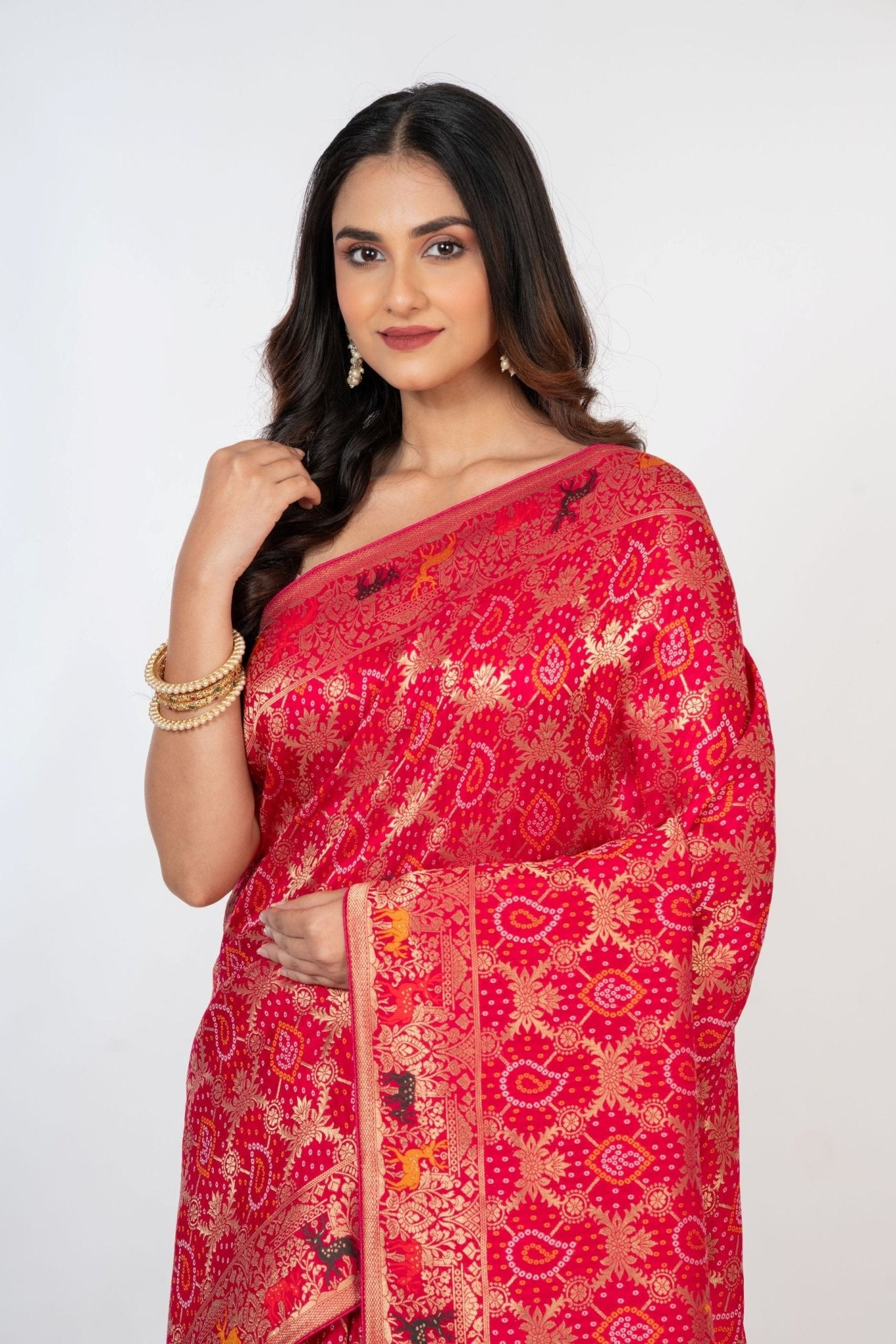 Pink Silk Banarasi Shikargah Handloom Saree - Anvi Couture
