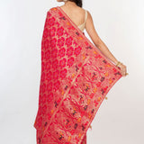 Pink Silk Banarasi Shikargah Handloom Saree - Anvi Couture