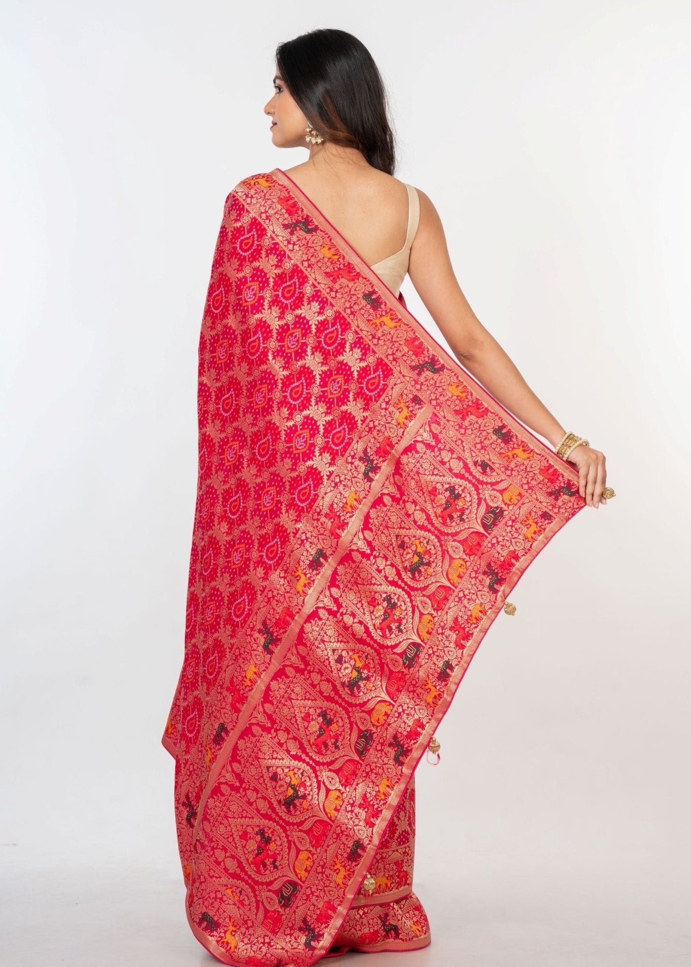 Pink Silk Banarasi Shikargah Handloom Saree - Anvi Couture