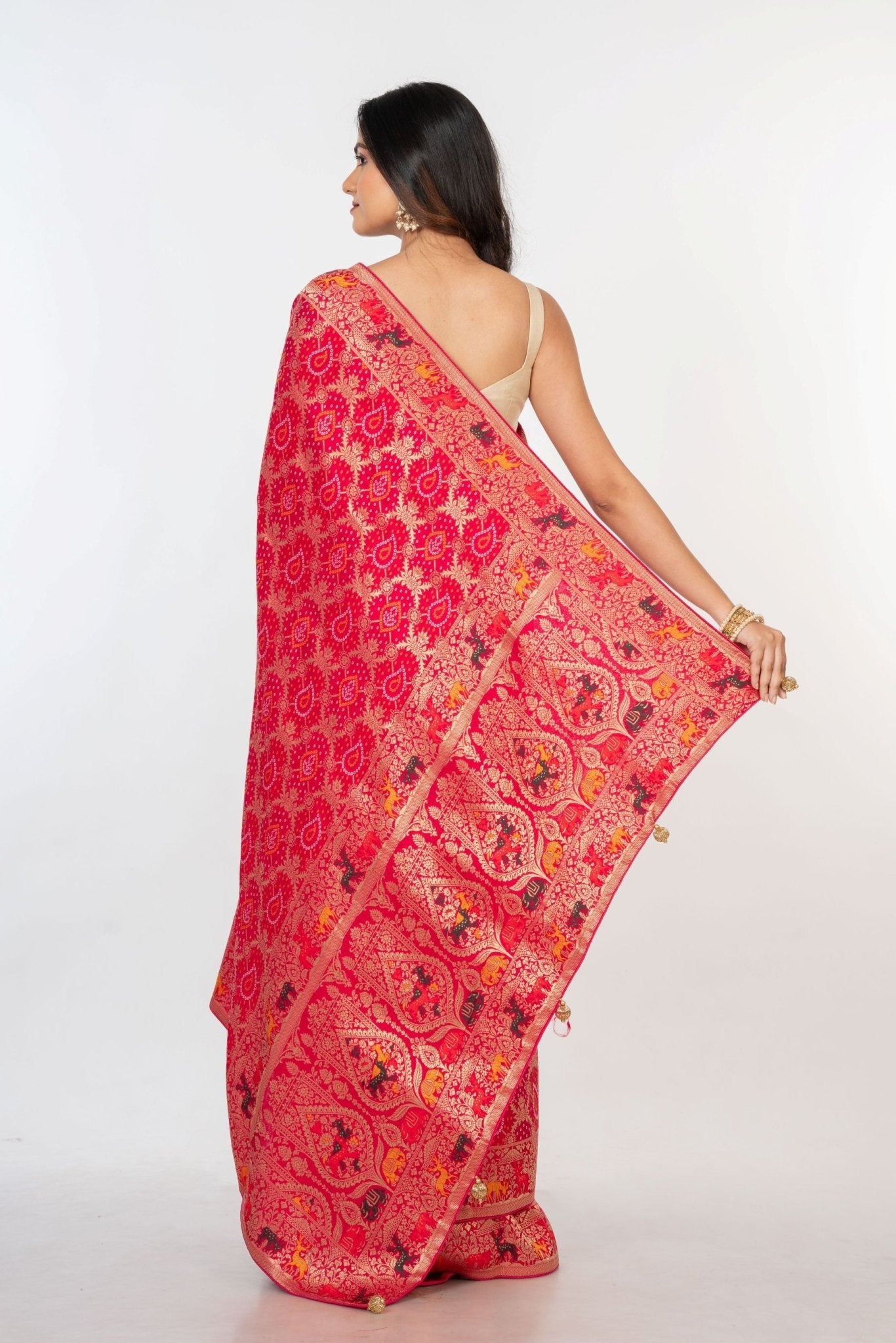 Pink Silk Banarasi Shikargah Handloom Saree - Anvi Couture