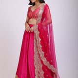 Pink Silk Lehenga Set with Brocade Top front