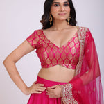 Pink Silk Lehenga Set with Brocade Top close up