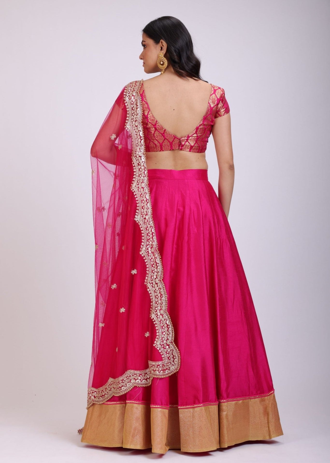 Pink Silk Lehenga Set with Brocade Top - Anvi Couture
