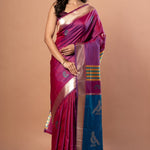 PInk Silk Saree With Golden Border - Anvi Couture