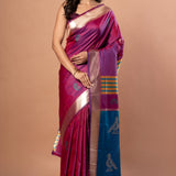 PInk Silk Saree With Golden Border - Anvi Couture