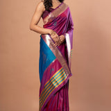 PInk Silk Saree With Golden Border - Anvi Couture
