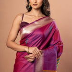PInk Silk Saree With Golden Border - Anvi Couture