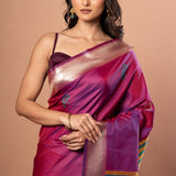 PInk Silk Saree With Golden Border - Anvi Couture