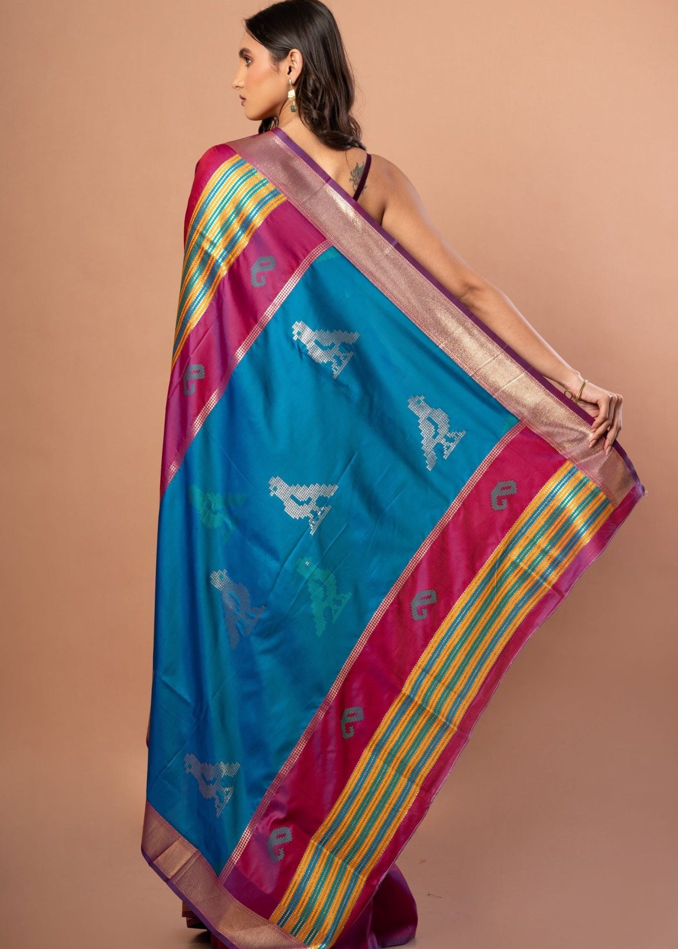 PInk Silk Saree With Golden Border - Anvi Couture