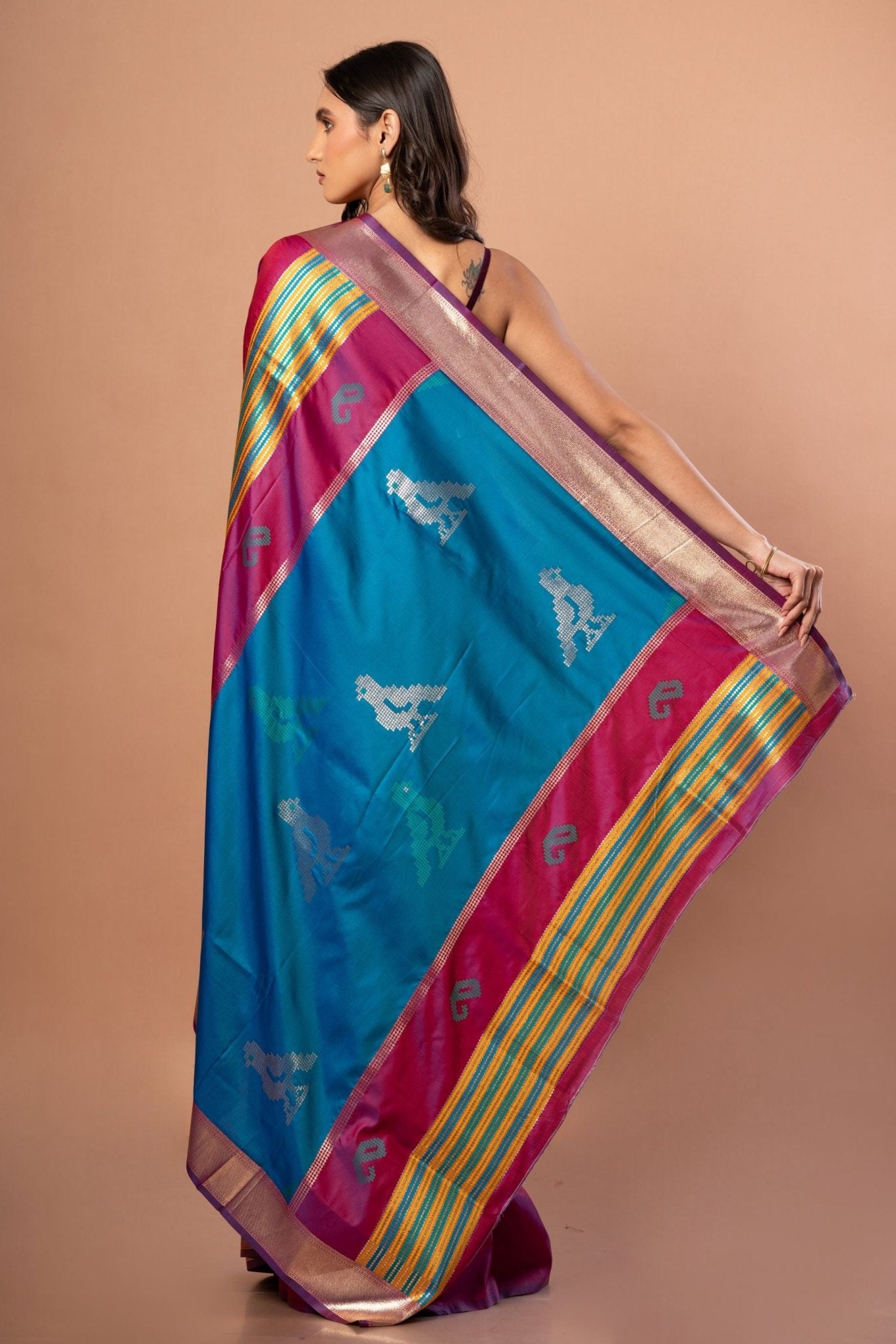 PInk Silk Saree With Golden Border - Anvi Couture