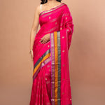 Pink Silk Saree with Multi Color Woven Border - Anvi Couture