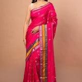 Pink Silk Saree with Multi Color Woven Border - Anvi Couture