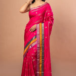 Pink Silk Saree with Multi Color Woven Border - Anvi Couture