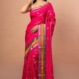Pink Silk Saree with Multi Color Woven Border - Anvi Couture