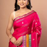 Pink Silk Saree with Multi Color Woven Border - Anvi Couture