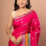 Pink Silk Saree with Multi Color Woven Border - Anvi Couture
