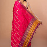 Pink Silk Saree with Multi Color Woven Border - Anvi Couture