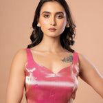 Pink Sleeveless Brocade Blouse with Back Closure - Anvi Couture