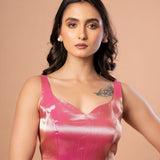 Pink Sleeveless Brocade Blouse with Back Closure - Anvi Couture
