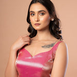 Pink Sleeveless Brocade Blouse with Back Closure - Anvi Couture